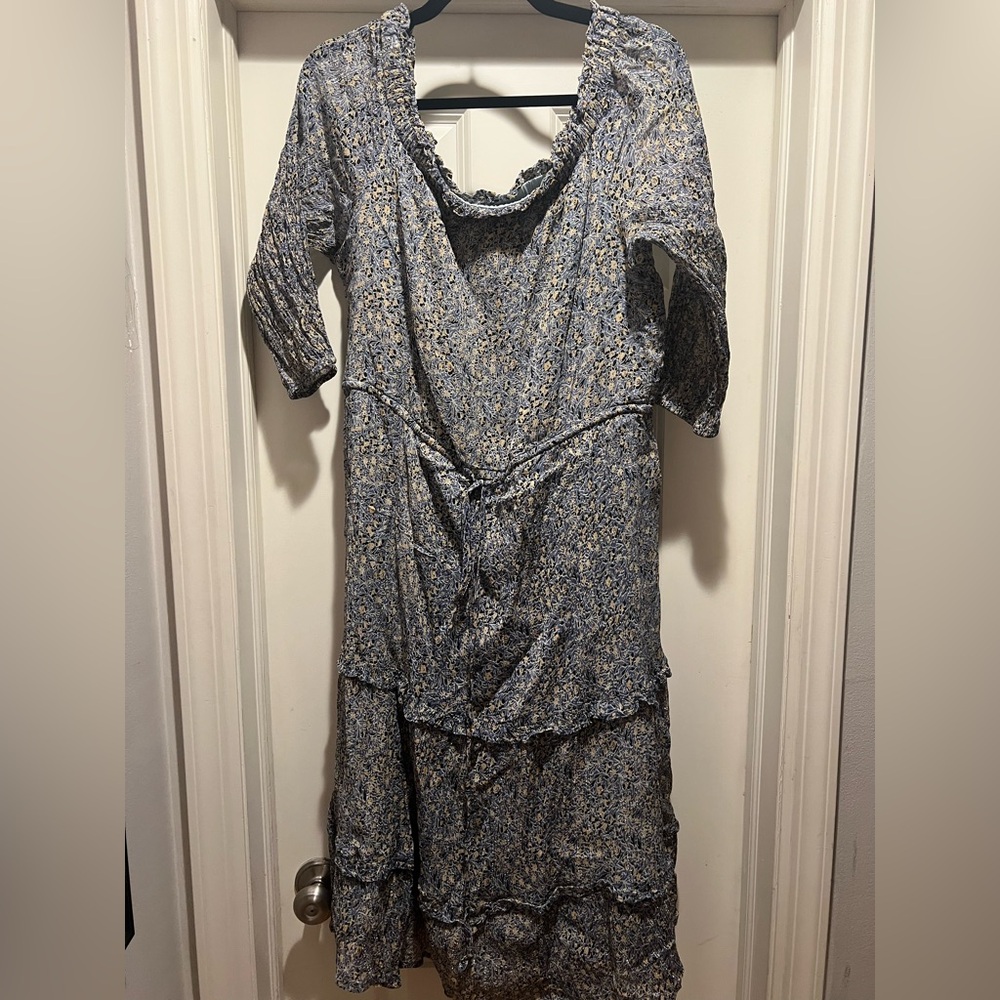 Anthropologie Blue Floral Midi Dress